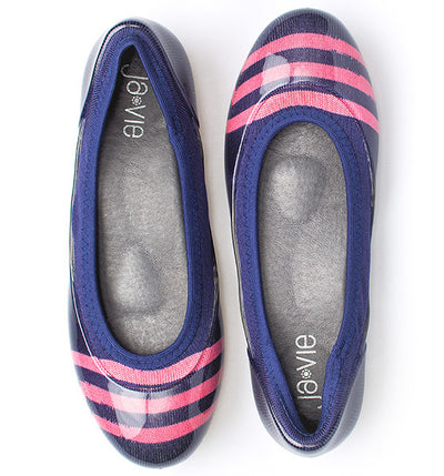 ja-vie navy/pink stripe jelly flats shoes